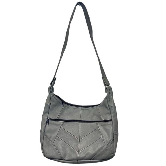 Gray Leather Shoulder Crossbody Bag Made in Mexico 14"x10" - Picture 1 of 10
